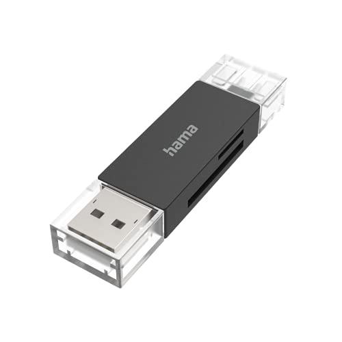Hama USB 3.2 Kartenlesegerät für SD/microSD (USB-A und USB-C Anschluss, Highspeed Kartenleser, OTG, Cardreader für PC/Laptop/Tablet/Smartphone, bis 5 Gbit/s) schwarz von Hama