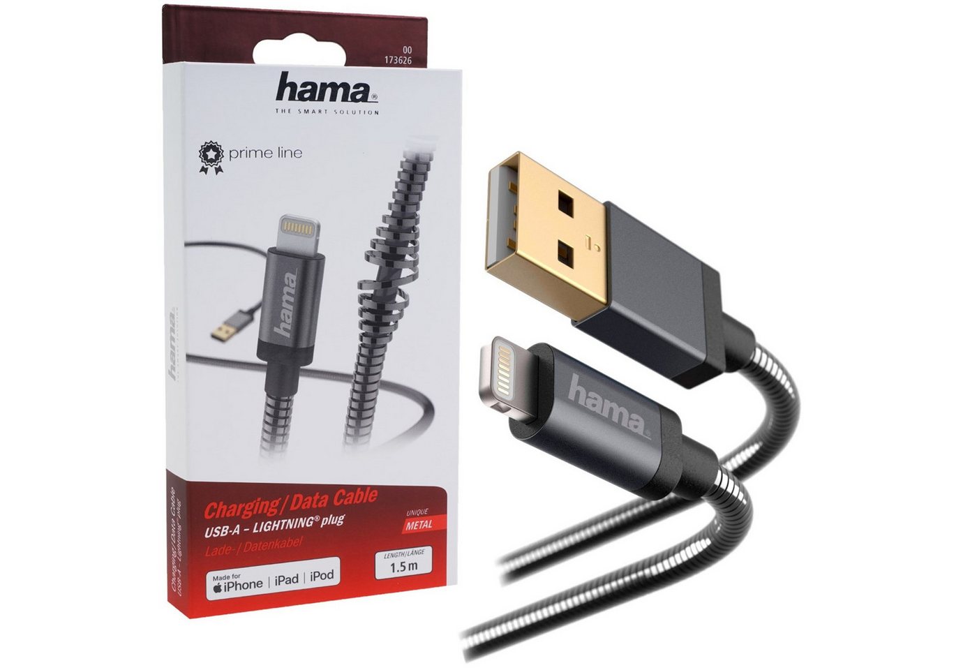 Hama USB-A auf Lightning Schnell-Ladekabel Grau Tablet-Kabel, USB-A, Lightning, Ladekabel Datenkabel MFI passend für Apple iPhone iPod iPad etc. von Hama