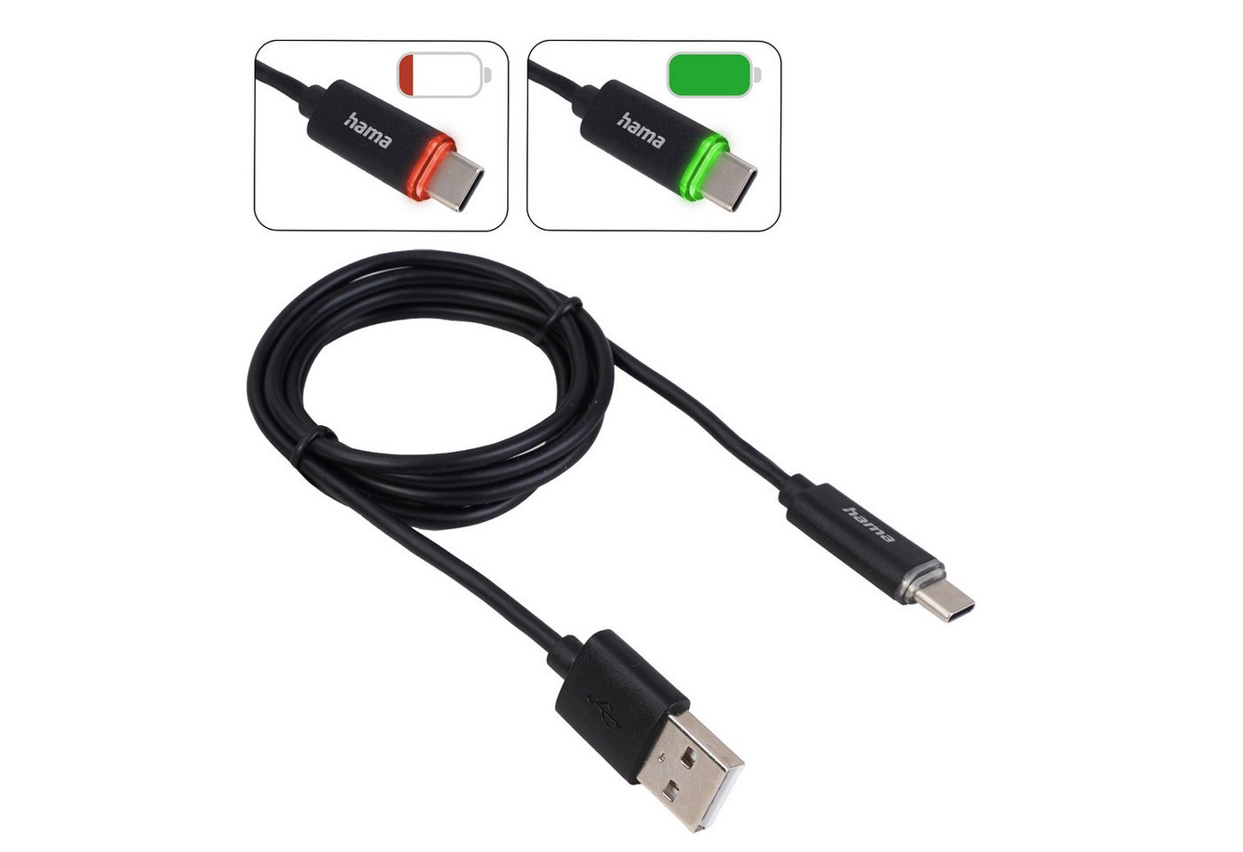 Hama USB-A auf USB-C Kabel mit LED-Ladeanzeige Blitz-Kabel, USB-A,USB-C, Kein (100 cm), Ladekabel Datenkabel USB Type C von Hama