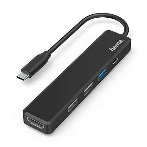 Hama USB C Hub, 5 Anschlüsse (USB C Adapter mit 480 Mbit/s High Speed, HDMI Splitter für 4K Qualität mit USB 3.0, Power Delivery), schwarz von Hama