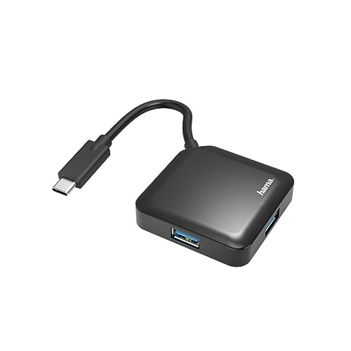 Hama USB C Hub 4 Ports (Super-Speed Datenübertragung mit bis zu 5 Gbps, 4X USB-A für Maus, USB-Stick, usw., USB 3.2 Gen1 Multiport Adapter, USB C Adapter 4in1 für Büro, Homeoffice, unterwegs) schwarz von Hama