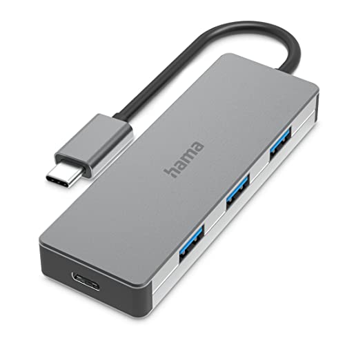 Hama USB C Hub 4 Ports (Super-Speed-Plus Datenübertragung mit bis zu 10 Gbps, 3x USB-A, 1x USB-C, USB 3.2 Gen2 Multiport Adapter, USB C Adapter 4in1 für Büro, Homeoffice und unterwegs) Alu von Hama