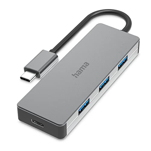 Hama USB C Hub 4 Ports (Super-Speed-Plus Datenübertragung mit bis zu 10 Gbps, 3X USB-A, 1x USB-C, USB 3.2 Gen2 Multiport Adapter, USB C Adapter 4in1 für Büro, Homeoffice und unterwegs) Alu von Hama
