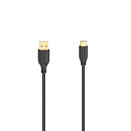 Hama USB-C-Kabel 'Flexi-Slim' (USB 2.0, 480 Mbit/s, 0,75 m, für PC, Computer, Macbook, Tablet, Smartphone, Power Pack, Lautsprecher, Gamepad, 10 Jahre) Schwarz von Hama