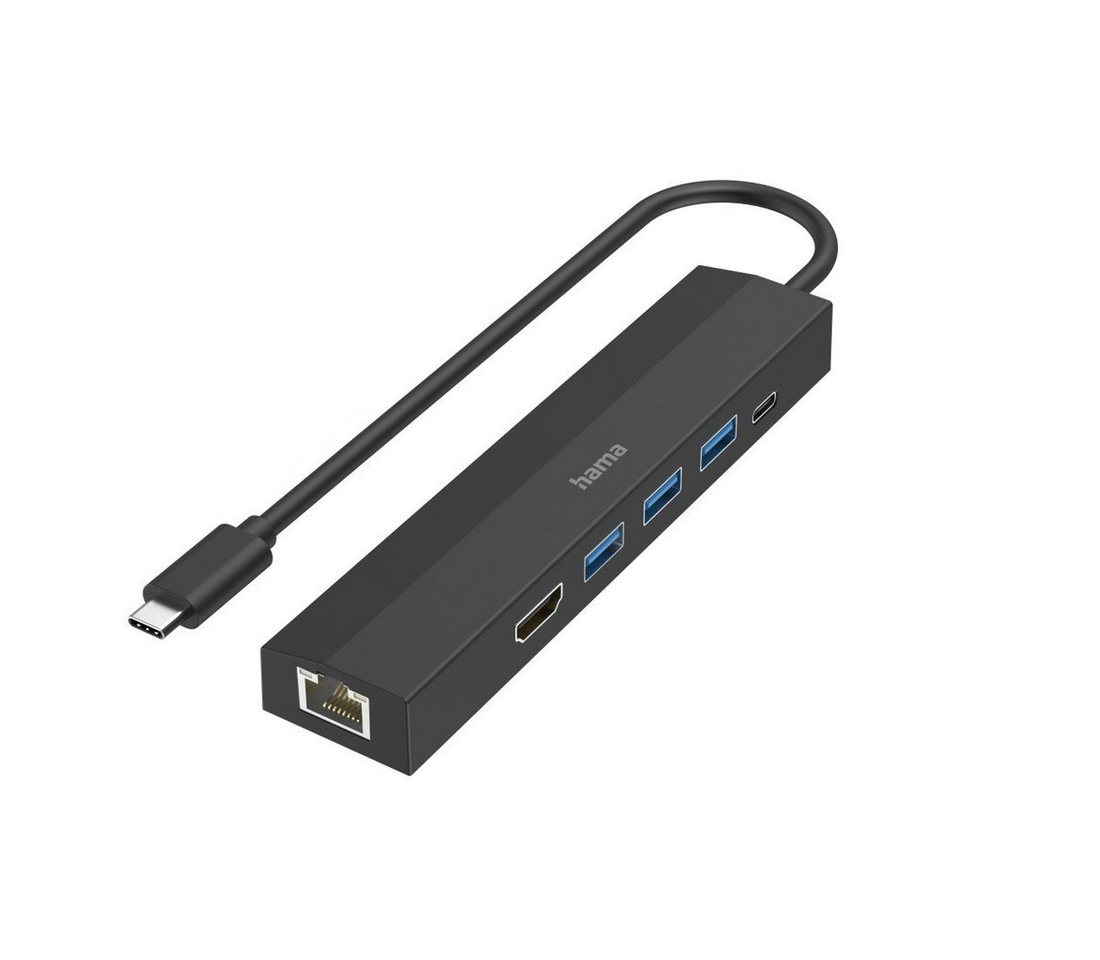 Hama USB-C Multiport Hub für Laptop mit 6 Ports, USB-A, USB-C, HDMI, LAN USB-Adapter USB-C zu HDMI, RJ-45 (Ethernet), USB Typ A, USB-C, 15 cm, Laptop Dockingstation, kompakt, schwarz von Hama