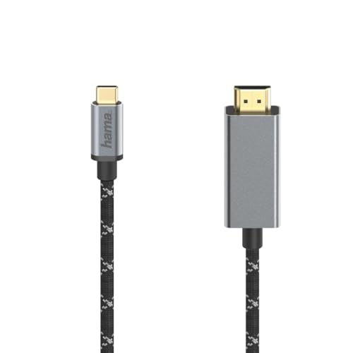 Hama USB-C auf HDMI Kabel 4K Ultra HD, USB C Stecker - HDMI Stecker (Adapterkabel für Tablet, Handy, Laptop und Monitor, Beamer, Fernseher, 1,5 m lang, vergoldet, Monitorkabel mit robustem Mantel) Alu von Hama