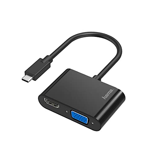 Hama USB C auf VGA und HDMI Adapter, 4K Ultra HD, Full HD 1080p (2in1 USB C Adapter mit HDMI Buchse und VGA Buchse zum Anschluss von PC, Laptop, MacBook, Tablet, iPad, Handy an Monitor, TV, Beamer) von Hama