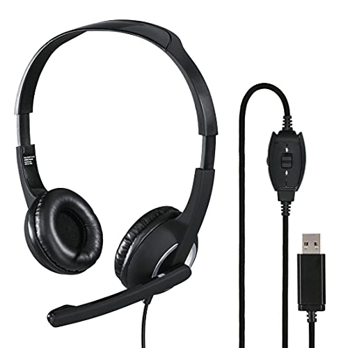 Hama USB Headset, On Ear Kopfhörer mit Mikrofon (Headset mit Lautstärkenregler und verstellbarem Mikrofonarm, für Videokonferenzen, Homeoffice, Callcenter, eLearning, USB-A-Stecker) schwarz von Hama
