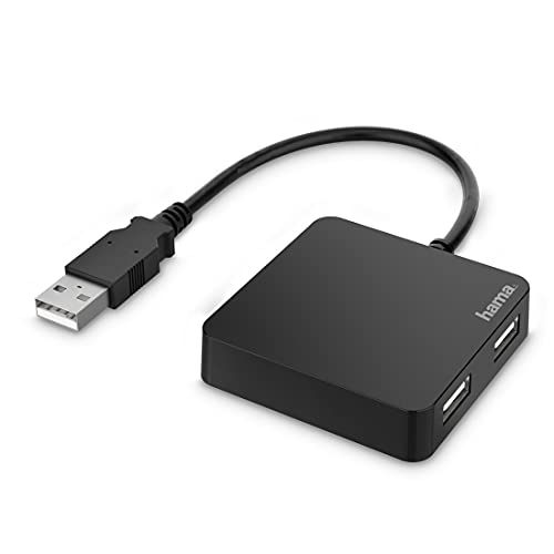 Hama USB Hub 2.0, 4-fach Adapter (4in1 USB A Hub, USB Splitter mit 4 USB-Ports, klein & kompakt, großer Buchsenabstand, bus-powered, externer USB-Verteiler) schwarz von Hama