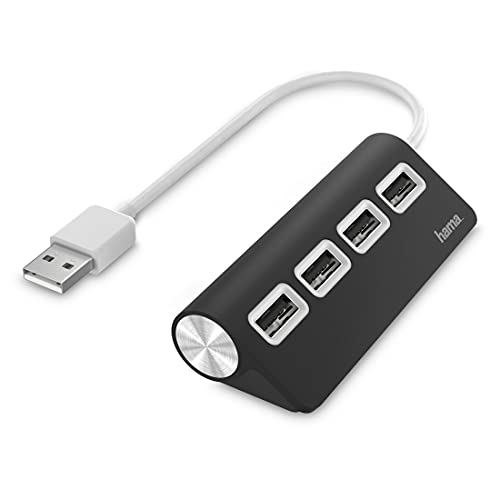 Hama USB Hub 4 Ports (High-Speed Datenübertragung, 4x USB-A für Maus, USB-Stick, USB-Dongle, externe HDD, SSD, usw. Multiport Adapter, USB Adapter 4in1 für Büro, Homeoffice und unterwegs) schwarz von Hama