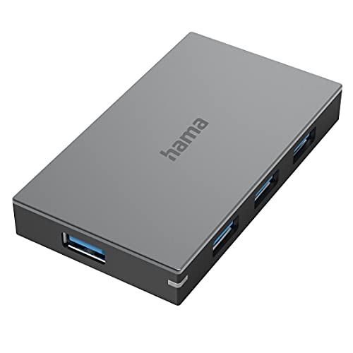 Hama USB Hub 4 Ports mit Netzteil (4X USB-A, Super-Speed Datenübertragung mit bis zu 5 Gbps, Schnellladen bis zu 1,5A, USB 3.0 Multiport Adapter, USB Adapter 4in1 für Büro, Homeoffice, unterwegs) von Hama