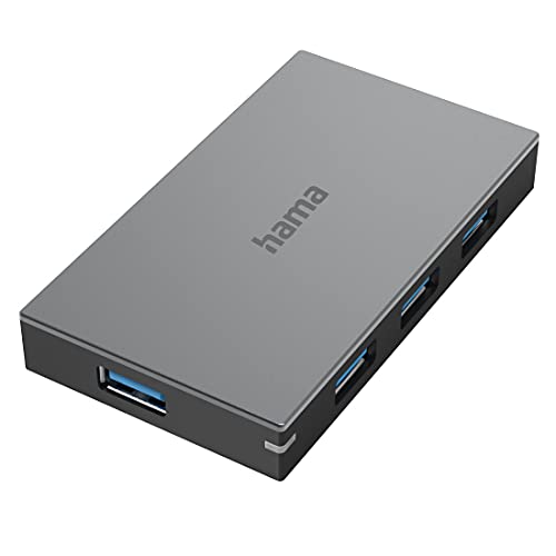 Hama USB Hub 4 Ports mit Netzteil (4x USB-A, Super-Speed Datenübertragung mit bis zu 5 Gbps, Schnellladen bis zu 1,5A, USB 3.0 Multiport Adapter, USB Adapter 4in1 für Büro, Homeoffice, unterwegs) von Hama