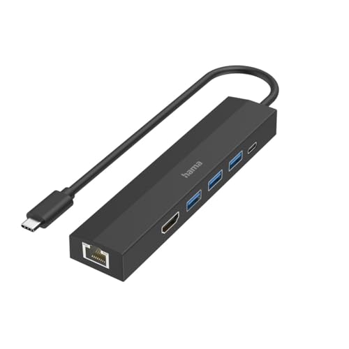 Hama USB-Hub 6 Ports (3X USB-A, USB-C, HDMI, LAN, Ethernet, für Maus, Tastatur, Monitor, Netzwerk etc., bis zu 5 Gbps, Ultra HD, 4K, Thunderbold, Power Delivery) von Hama