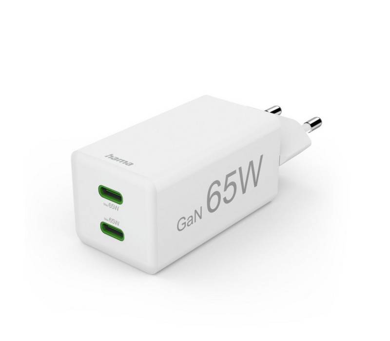 Hama USB-Ladegerät (Schnellladegerät Handy, Netzteil Laptop, 2x USB-C, 65W) Schnelllade-Gerät (1-tlg) von Hama