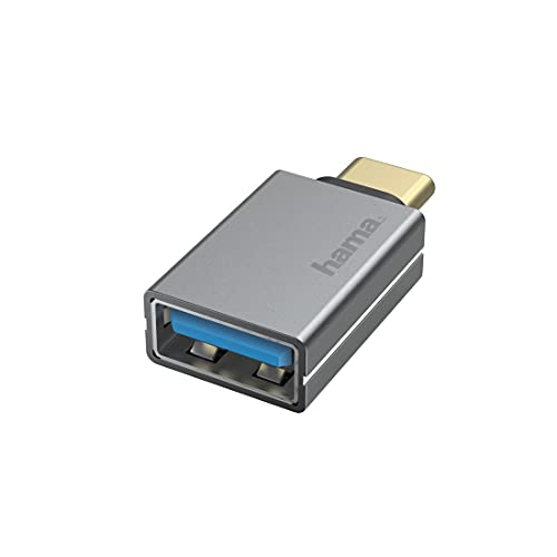 Hama USB OTG Adapter, USB C Stecker – USB A Buchse (Adapter zum Anschluss von Tablet, Handy an z.B. Drucker, Festplatte, Super-Speed-Datenübertragung 5 Gbit/s, USB 3.2 Gen1, Gehäuse aus Aluminium), 00200300, Grau von Hama