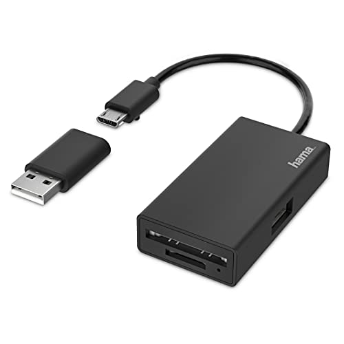 Hama USB OTG Hub 3 Ports mit Kartenlesegerät (High-Speed Datenübertragung, 2x Kartenleser SD und microSD, 1x USB-A für Maus, USB-Stick, usw. Multiport Adapter, USB Adapter 3in1 für Büro, Homeoffice) von Hama