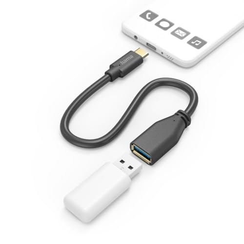 Hama USB OTG Kabel, USB C Stecker, USB A Buchse, 15cm (USB Adapterkabel, USB C auf USB, Adapter, on-The-go-Adapter, OTG Adapter, Super Speed, 5 Gbit/s, für Handy, Tablet etc., vergoldet) schwarz von Hama