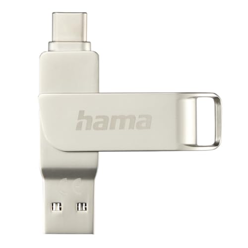 Hama USB Stick, 512GB, USB C 3.1/3.0, USB A (Speicherstick, Ultra schnell, 100MB/s, Drehmechanismus, universal, Metall) Silber von Hama