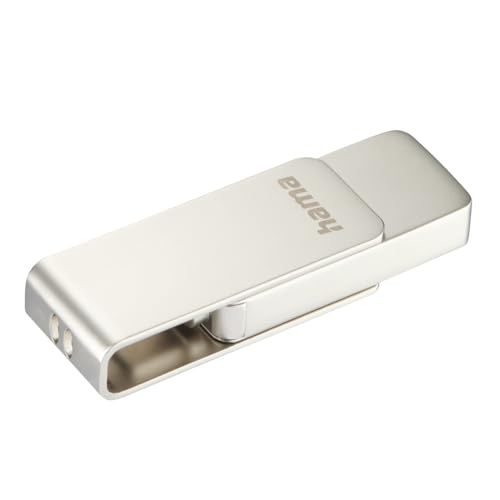 Hama USB Stick, 64GB, USB C 3.1 (Speicherstick, USB Stick 3.1, USB C Stick, Datenspeicher, klein, Ultra schnell, 70MB/s, Drehmechanismus, nutzbar als Schlüsselanhänger, Metall) Silber von Hama