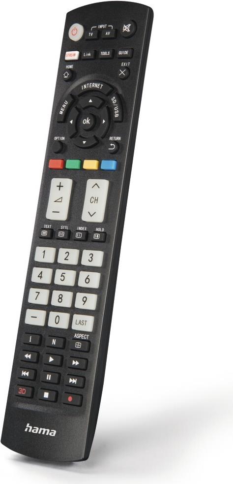 Hama Universal-Fernbedienung für Panasonic TVs, IR, lernfähig, leuchtende Tasten (00221064) von Hama