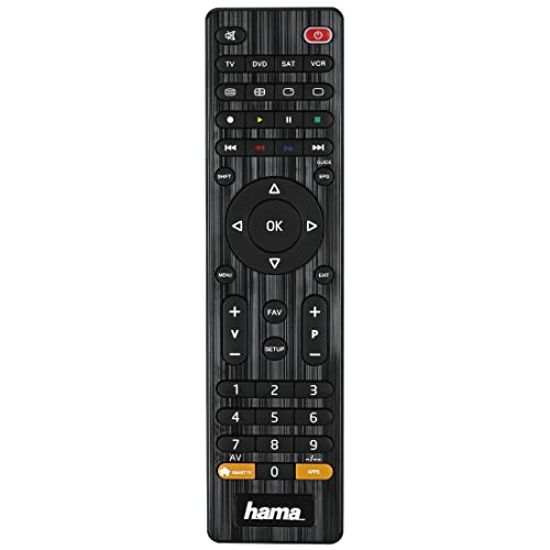 Hama Universalfernbedienung 4 in 1 Smart TV (bis zu 4 Geräte steuern, alle gängigen Marken, Receiver, Set Top Box, DVD, Verstärker, Ersatzfernbedienung, schnell programmierbar) schwarz von Hama