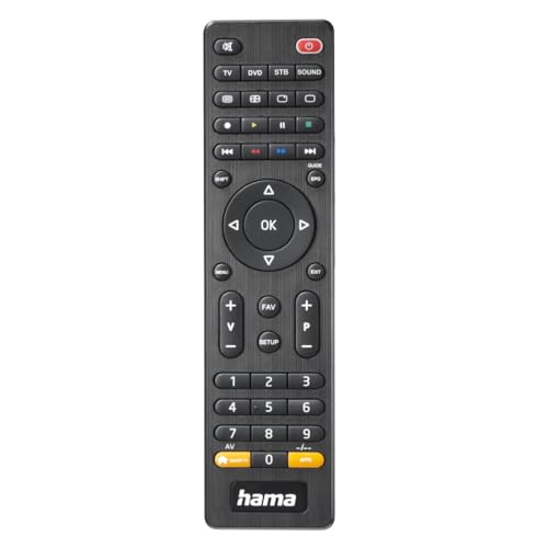 Hama Universalfernbedienung TV, für 4 Geräte (Infrarot, smarte Taste, 10m Reichweite, ideal z.B. für TV, DVD Player, Videorekorder, Receiver, Set Top Boxen, vorprogrammiert) schwarz von Hama