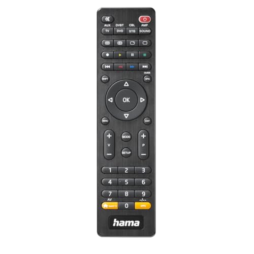 Hama Universalfernbedienung TV, für 8 Geräte (Infrarot, smarte Taste, 10m Reichweite, ideal z.B. für TV, DVD Player, Videorekorder, Receiver, Audio, vorprogrammiert) schwarz von Hama