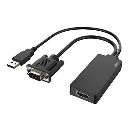 Hama VGA und USB auf HDMI Adapter, Full HD 1080p (VGA und USB Stecker, HDMI Buchse, Adapter zum Anschluss von PC, Laptop, Computer mit VGA an Monitor, TV oder Beamer mit HDMI-Anschluss, Konverter), 00200342, Schwarz von Hama