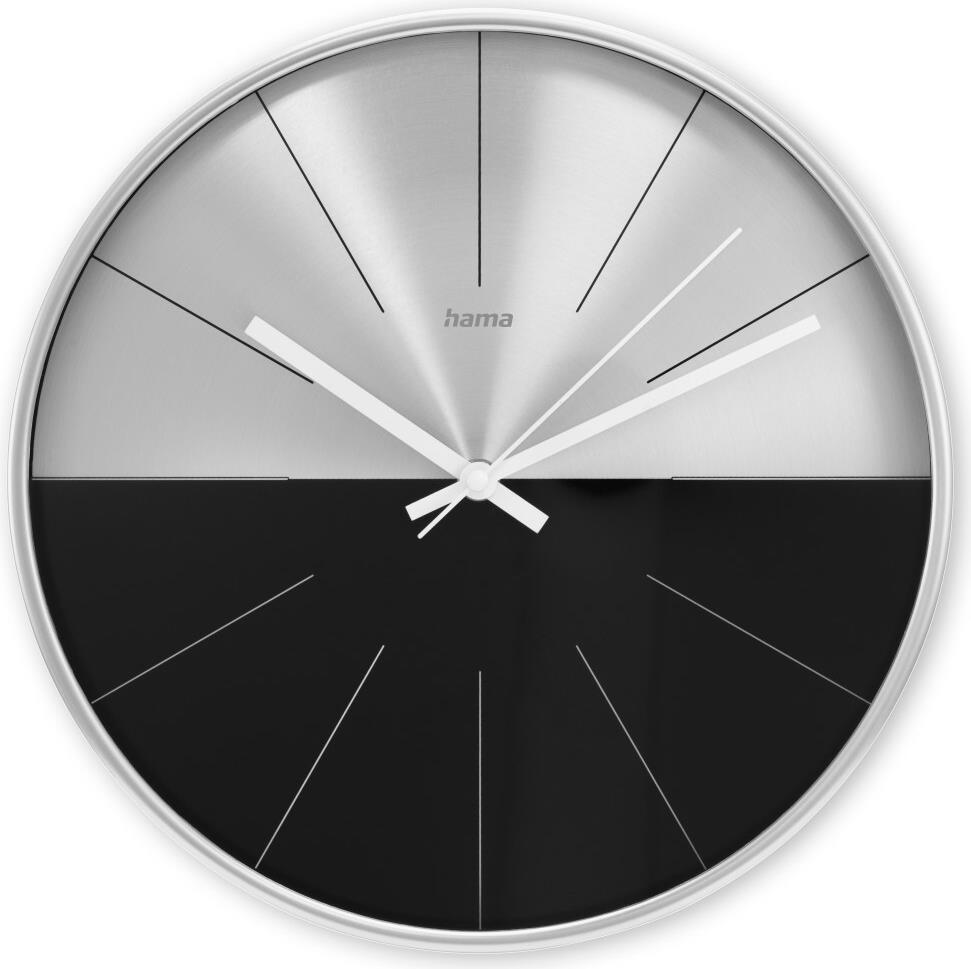 Hama Wanduhr Sizilien, Quarzuhr, ohne Ticken, analog, Ø 30 cm, Schwarz/Silber (00185879) von Hama