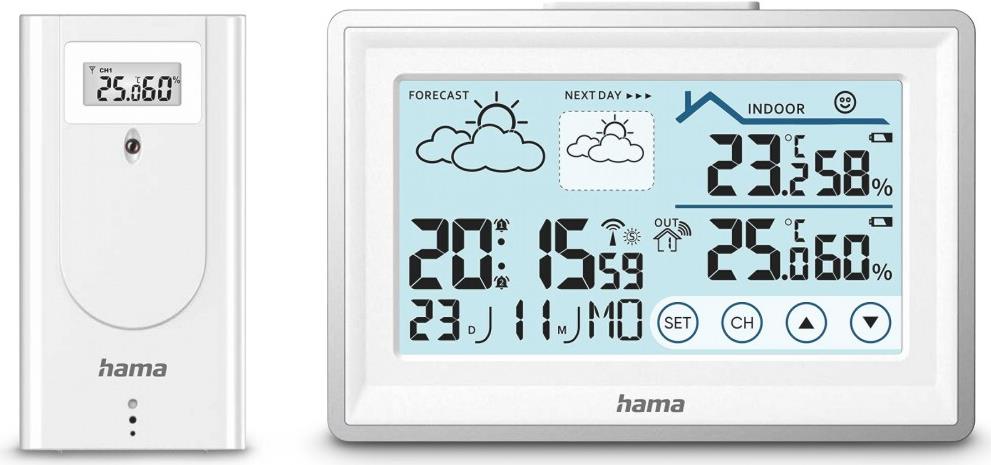Hama Wetterstation Bahamas, mit Außensensor, Funk, Wecker, Raumklima, Weiß (00222228) von Hama