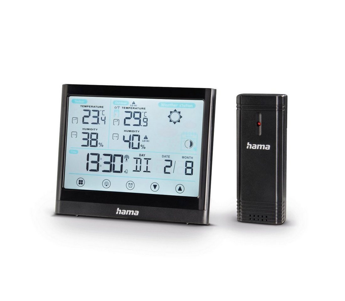 Hama Wetterstation "Full Touch", Schwarz, mit Außensensor, Reichweite 30m Wetterstation (mit Außensensor) von Hama