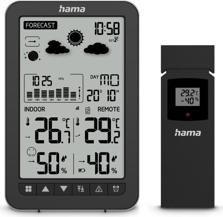 Hama Wetterstation Ko Samui, mit Außensensor, Funk, Wecker, Schwarz (00222219) von Hama