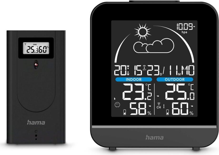 Hama Wetterstation La Gomera, mit Außensensor, Funk, Wecker, Schwarz (00222218) von Hama
