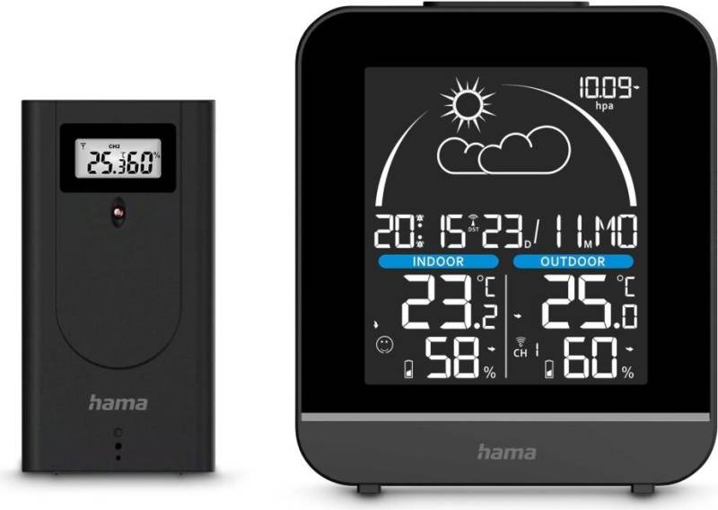 Hama Wetterstation La Gomera, mit Außensensor, Funk, Wecker, Schwarz (00222218) von Hama