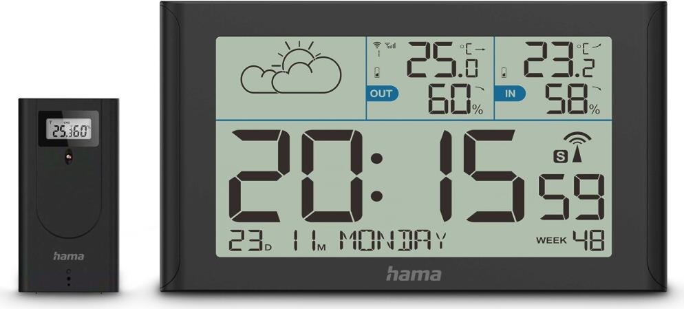 Hama Wetterstation Sylt, mit Außensensor, Funk, Wecker, Schwarz (00222216) von Hama
