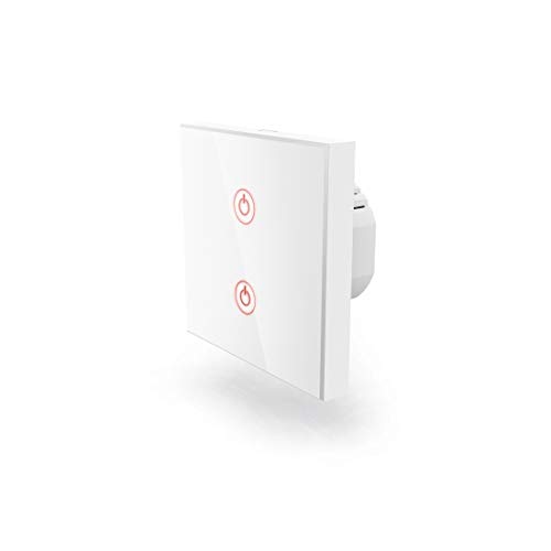 Hama Wi-Fi Touch Lichtschalter, kompatibel mit Alexa/Google Home (Unterputz, ohne Hub, Timer, App-/Sprachsteuerung (z.B. Echo Dot), 2 Lampen steuerbar, 2,4GHz) WLAN Glas Wandschalter 176551 Weiß von Hama