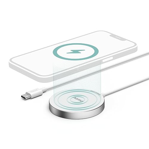 Hama Wireless Charger, Kabelloses Ladepad 15 Watt, kabellos für iPhone (Magnetisch laden, Induktionsladegerät, Apple MagSafe-kompatibel, Fast Charge, Tisch Ladestation) weiß von Hama