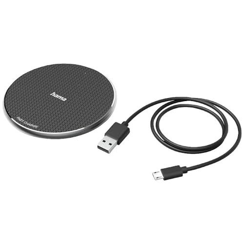 Hama Wireless Charger, Kabelloses Qi Ladepad 10 Watt, kabellos für Smartphones (Handy induktiv laden, Induktionsladegerät, Fast Charge, Tisch Ladestation, Metall) schwarz von Hama