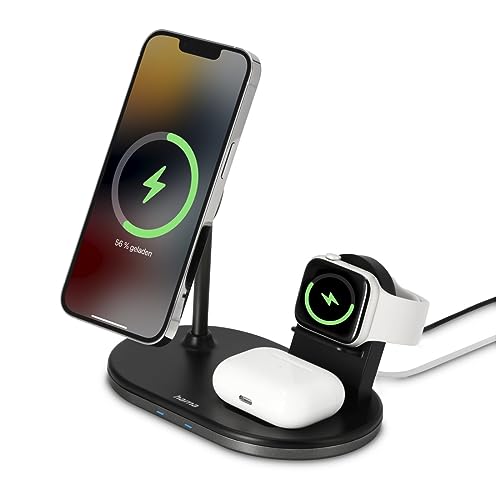 Hama Wireless Charger „MagCharge“ für Apple iPhone, Apple AirPod, Apple Watch (3in1 induktive Ladestation mit Quick Charge 15 W, magnetisches, kabelloses Ladegerät für Apple MagSafe und Hama MagLine) von Hama