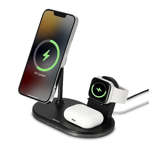 Hama Wireless Charger „MagCharge“ für Apple iPhone, Apple AirPod, Apple Watch (induktive Ladestation mit Quick Charge 15 W, magnetisches, kabelloses Ladegerät für Apple MagSafe und Hama MagLine) von Hama