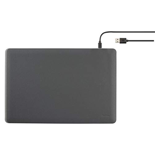 Hama Wireless Charger Mauspad XXL mit Qi Ladegerät (großes Mauspad mit induktiver Ladestation, Handys kabellos laden, Mousepad in Lederoptik mit glatter PU-Oberfläche und rutschfester Unterseite) grau von Hama