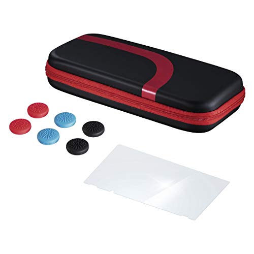 Hama Zubehör Set für Nintendo Switch (Tasche, Schutzglas und Thumbstick-Kappen für Joy-Con, Schutz Case für Konsole, Controller-Aufsätze, Displayschutz, Aufbewahrung, Standfunktion), Schwarz/Rot von Hama