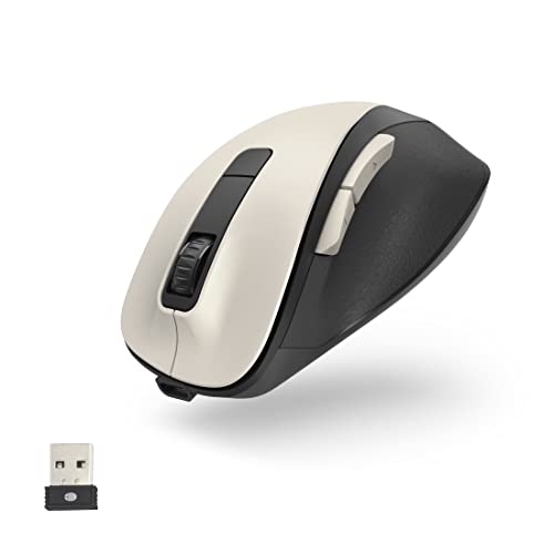 Hama ergonomische Maus (Funkmaus, 6 Tasten, 2,4GHz, BlueWave, 800/1200/1600dpi, optische Maus kabellos, wireless, Maus ergonomisch, Computermaus, für Laptop/PC, Akku, Rechtshänder) cremeweiß von Hama