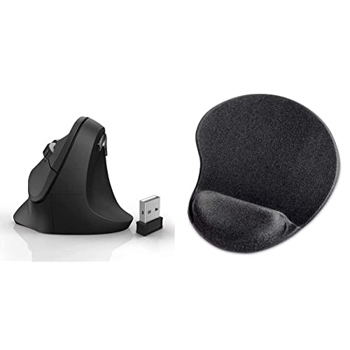 Hama kabellose Maus ergonomisch (Vertikale Maus ohne Kabel für Rechtshänder) schwarz & Mauspad mit Handauflage, Ergonomisches Mousepad, Komfort Handgelenk-Auflage (Maße 200 x 230 x 21 mm) schwarz von Hama