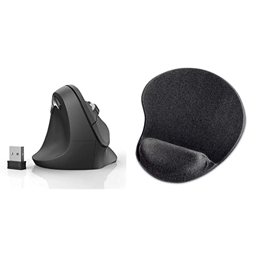 Hama kabellose Maus für Linkshänder ergonomisch EMW-500L, schwarz & Mauspad mit Handauflage, Ergonomisches Mousepad, Komfort Handgelenk-Auflage (Maße 200 x 230 x 21 mm) schwarz von Hama