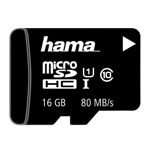 Hama microSD | microSDHC | microSDXC Karte 16GB 80MB/s Übertragungsgeschwindigkeit Class 10 microSD Speicherkarte im Mini-Format Mini SD z. B. für Android Handy, Smartphone, Tablet, Nintendo UHS-I von Hama