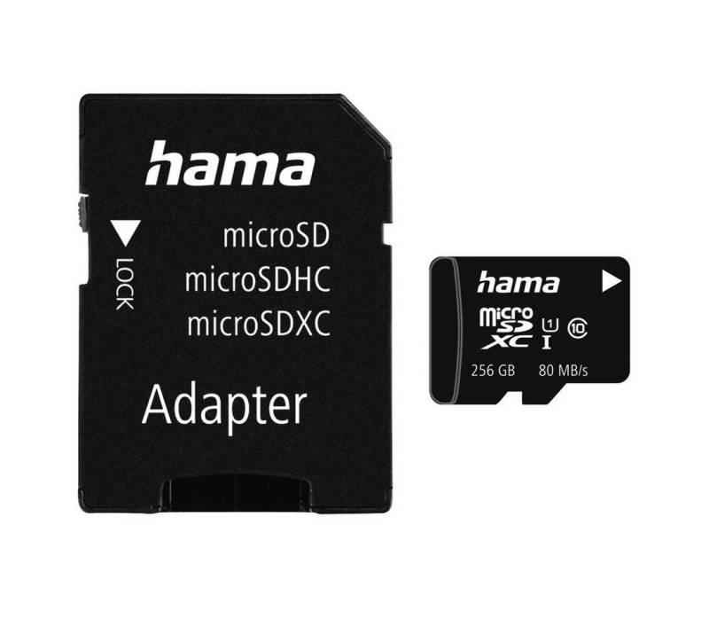 Hama microSD Karte, Memory Fast, + Adapter/Foto, Class 10 UHS-I 80MB/s Speicherkarte (256 GB, UHS-I Class 10, 80 MB/s Lesegeschwindigkeit) von Hama