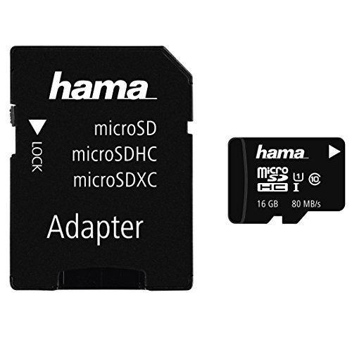 Hama microSDHC 16GB Class 10 UHS-I 80MB/s Karte inkl. SD Adapter, Schwarz von Hama