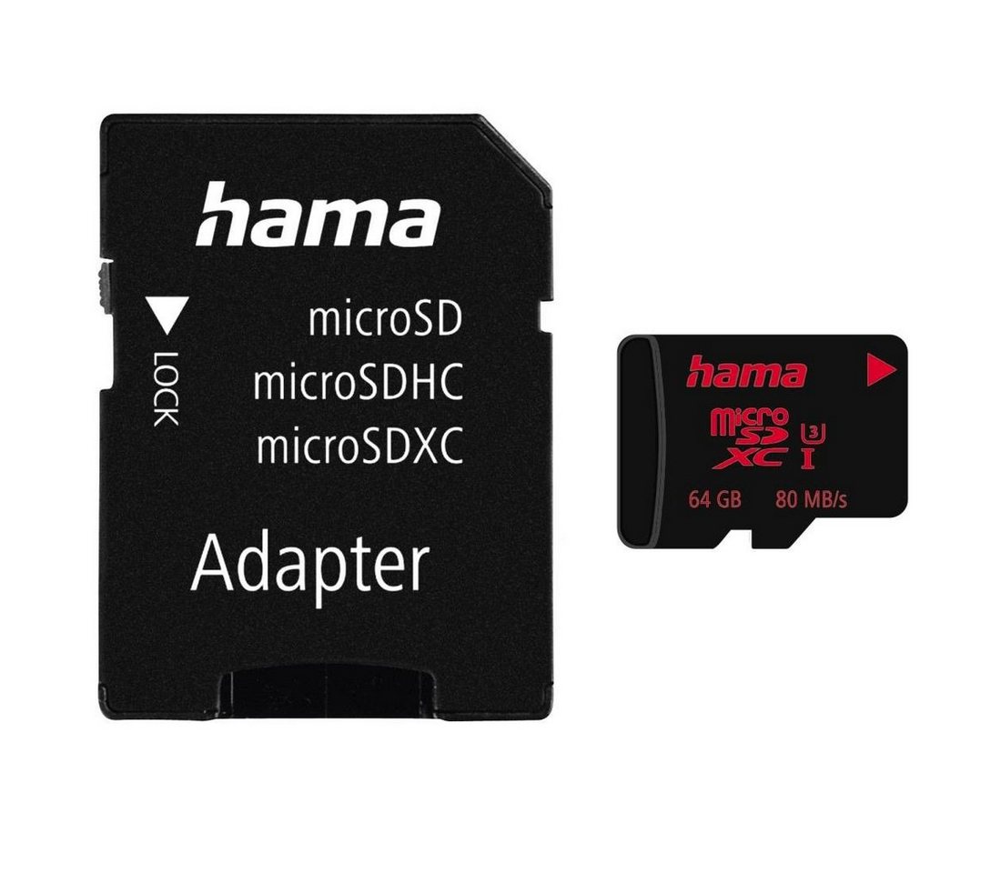 Hama microSDHC 16GB UHS Speed Class 3 UHS-I 80MB/s + Adapter/Foto Speicherkarte (64 GB, UHS Class 3, 80 MB/s Lesegeschwindigkeit) von Hama