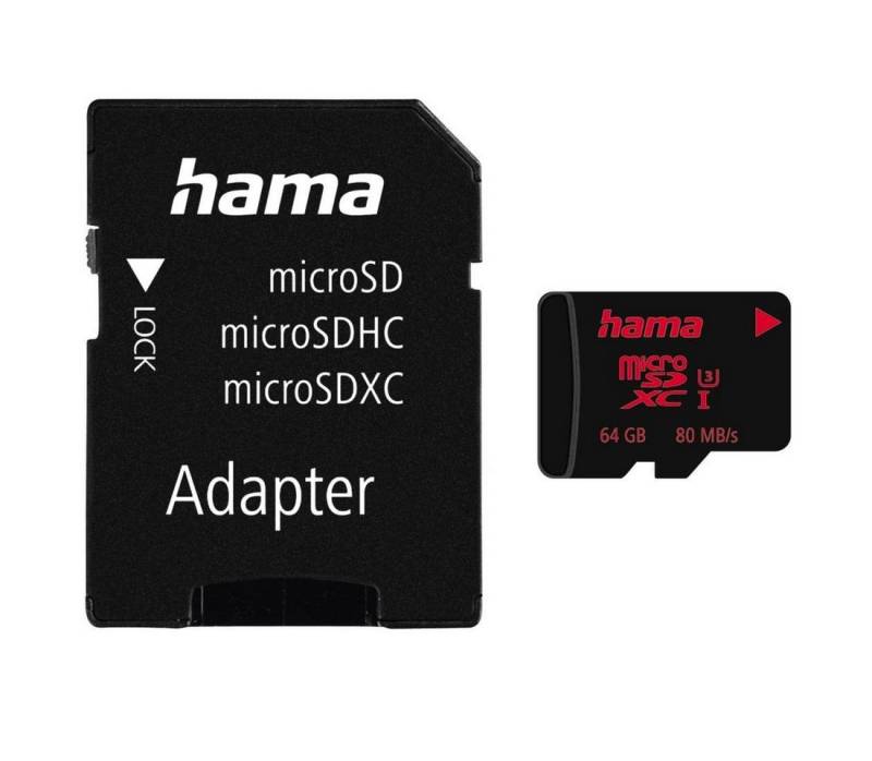 Hama microSD Karte, Memory Pro 4K, +Adapter/Foto, UHS Speed C3 UHS-I 80MB/s Speicherkarte (64 GB, UHS Class 3, 80 MB/s Lesegeschwindigkeit) von Hama